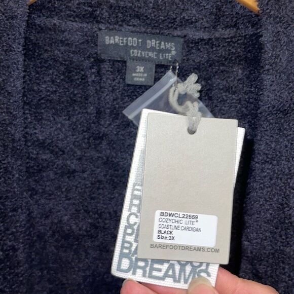 Barefoot Dreams Womens Cozylite Coastline Knit Open Front Cardigan Black 3X NWT - Picture 6 of 9